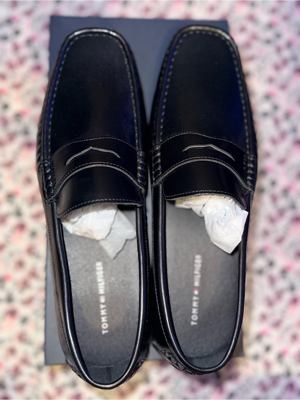 Tommy Hilfiger Black Leather Slip-On Penny Loafers